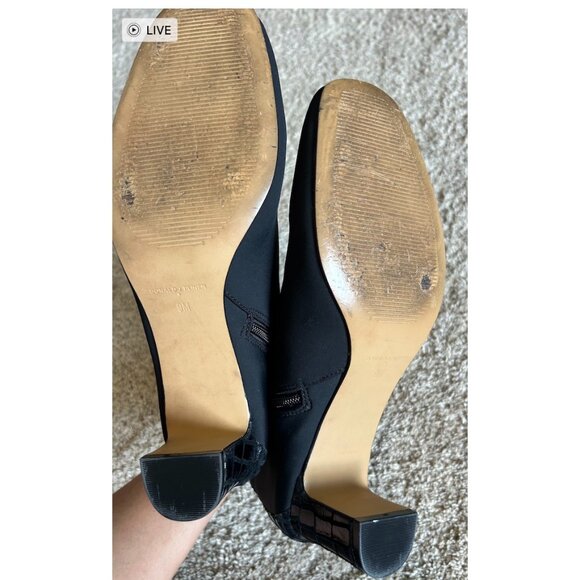 Donald J Pliner Black Jax Fabric Faux Croc Backing Ankle Bootie Block Heel SZ 9 - Picture 7 of 9